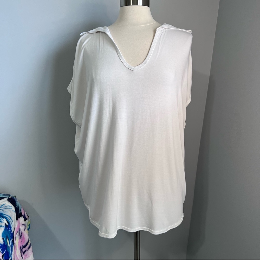 Liz Claiborne Weekend XL White Hooded Cap Sleeve Hi-Low Hem Top